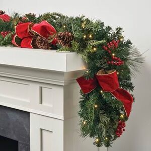 Frontgate Holiday Pine Garland with Red Bows - NWT